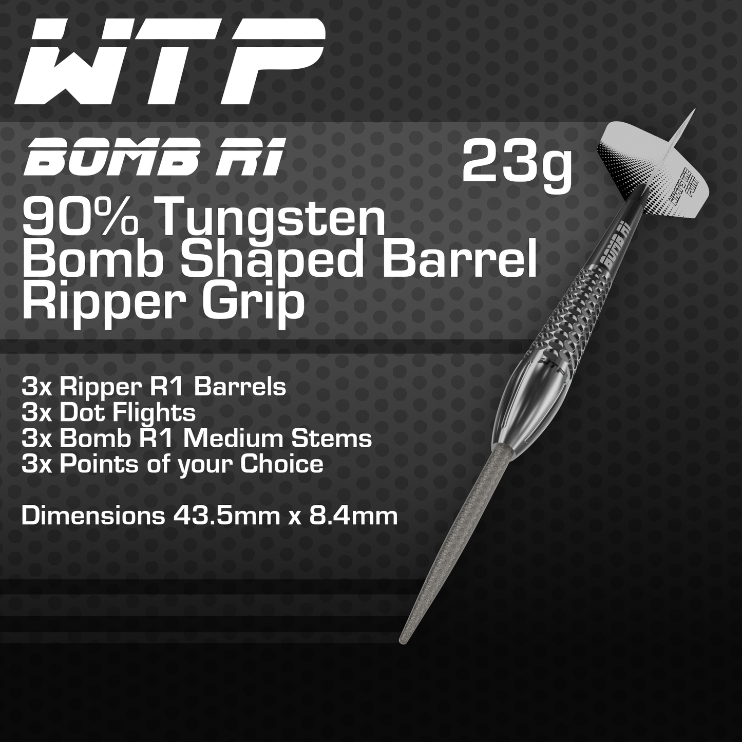 WTP BOMB R1 Steel Tip Darts 23g 90% Tungsten